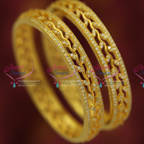 B5349B 2.8 Size 2 Pcs AD White Sparkling Gold Plated Stone Broad Bangles Buy Online