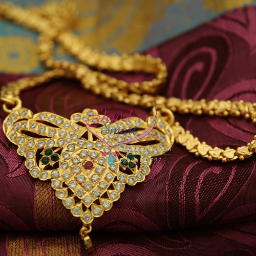CS1053 Traditional Gold Design AD Stones Handwork Pendant 24 Inches Chain Set Online Exclusive