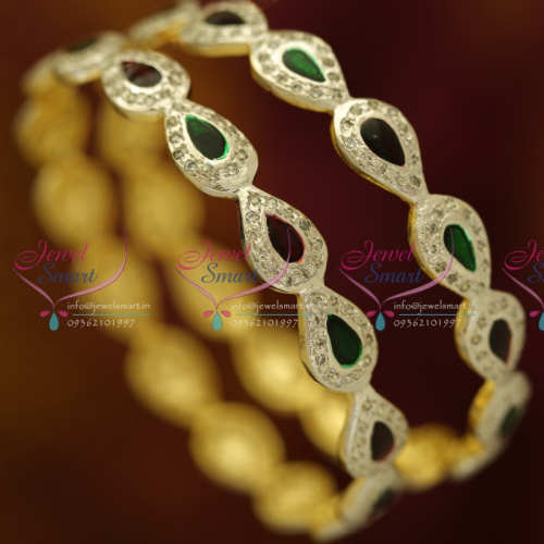 B6076M 2.6 Size 2 Pcs AD White Meena Color Work Two Tone Bangles Buy Online