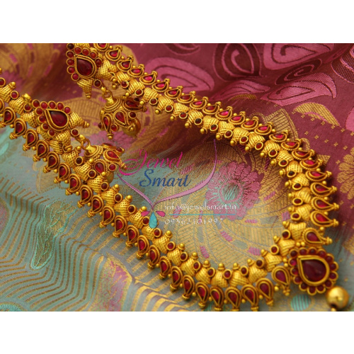 NL1079 Indian Traditional Jewelry Heart Shape Design Long Gold Plated Necklace Jhumka Online