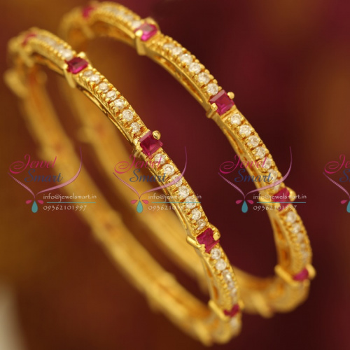 B6092M 2.6 Size 2 Pcs CZ White Ruby Gold Design Finish Plated Bangles Buy Online