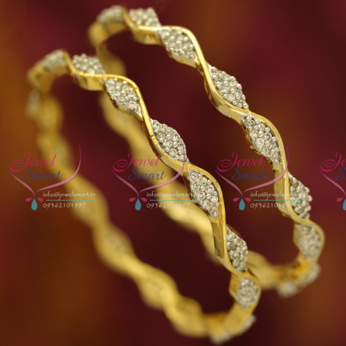 B6084S 2.4 Size 2 Pcs AD Twisted Design Gold Silver Plated Bangles Buy Online