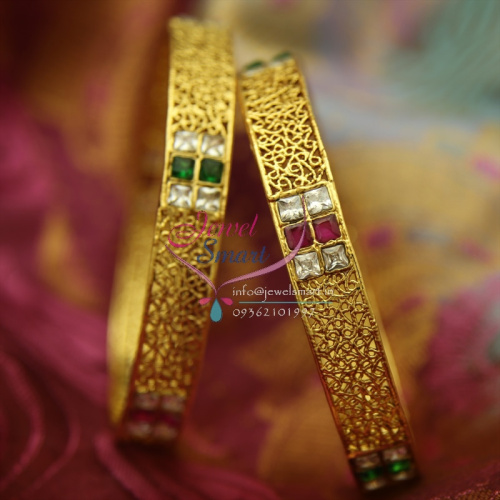 B1109X 2.10 Size Gold Design 2 Pieces Delicate Multi Colour Bangles Online Offer Price