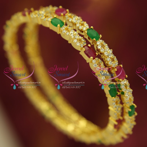 B5350B 2.8 Size 2 Pcs Ruby  Emerald White Gold Plated Bangles Buy Online