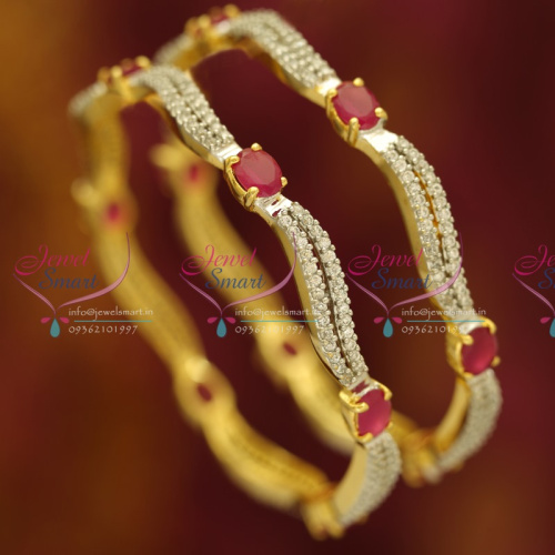 B6079S 2.4 Size 2 Pcs AD White Ruby Sparkling Gold Plated Bangles Buy Online