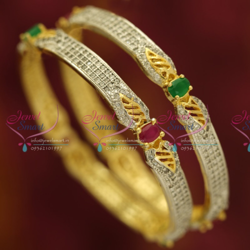 B6090S 2.4 Size 2 Pcs Ruby Emerald CZ White Two Tone Plated Bangles Buy Online