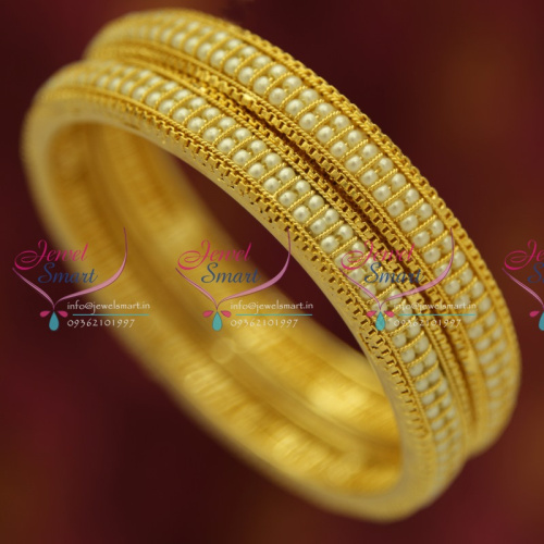 B5299S 2.4 Size Micron Gold Plated Pearl Bangles Broad Latest Jewellery Buy Online