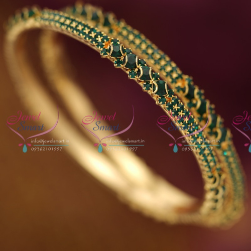 B6498X 2.10 Size 2 Pieces Party Wear Green Colour Stone Bangles Jewellery Online