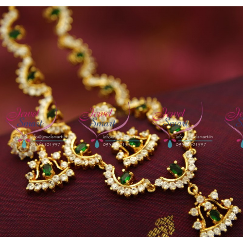 NL1231 AD White Green Necklace Traditional Indian Jaipur Design Jewellery Online
