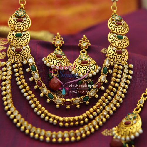 NL0966 Multi Step Pearl Stone Necklace Side Pendant Mugappu Fancy Jewelry Online
