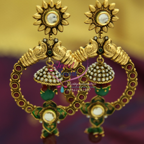 ER1314 Long Antique Double Step Handmade Party Wear Jhumka Earrings Fashion Jewelry Online