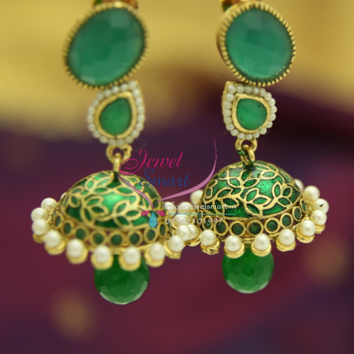ER1326 Green Antique Handmade Party Wear Jhumka Earrings Fashion Jewelry Online