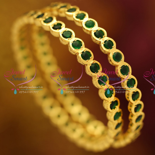 B1343 2.6 Size Traditional Gold Design Thick Metal Finish Temple Kempu Green Bangles