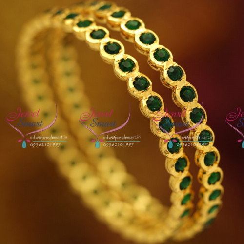 B1344 2.8 Size Traditional Gold Design Thick Metal Finish American Diamond Green Stone Bangles