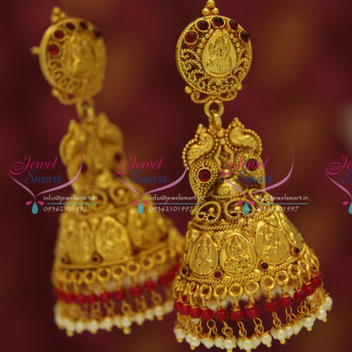 Broad Grand Temple Jewellery Kemp Style Beads Jhumka Earrings