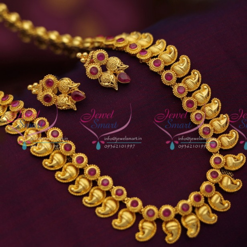NL1375 Temple Kempu Mango Delicate Gold Design Haram Work Long Necklace Traditional South Indian Jewelry