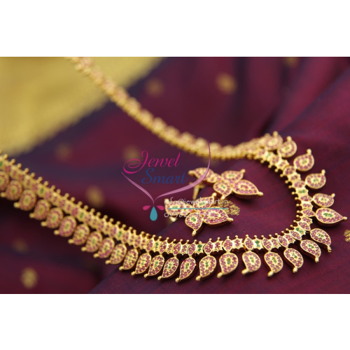 NL1400 Exclusive South Indian Traditional AD Ruby Emerald Gold Mango Design Finish Haram Long Necklace Fashion Jewelry