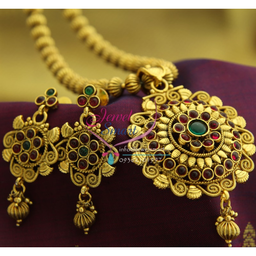 PS0669 Gold Plated Kempu Temple Stones Beaded Fashion Jewelry Pendant Earrings