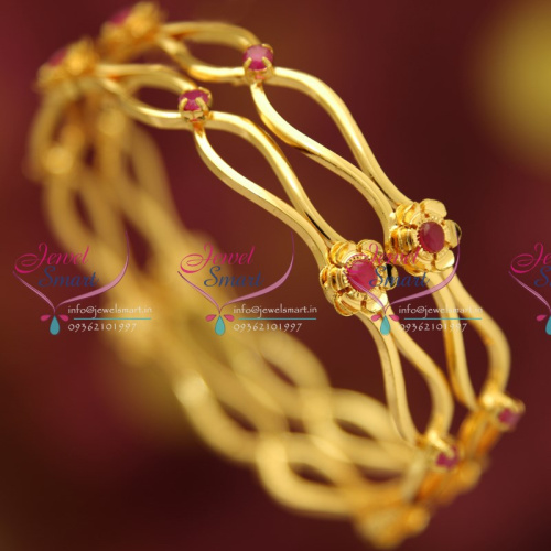 B4717B 2.8 Size Ruby Stones Delicate Floral Design Stylish Trendy Bangles Online