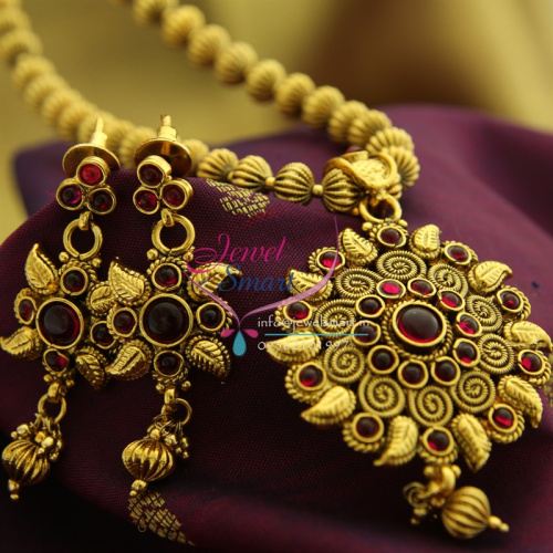PS0672 Gold Plated Kempu Temple Stones Beaded Fashion Jewelry Pendant Earrings