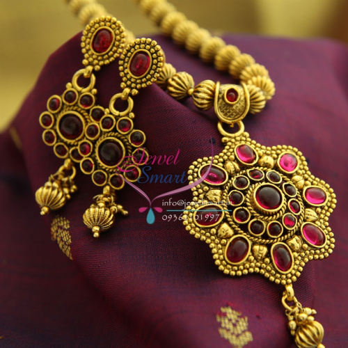 PS0668 Gold Plated Kempu Temple Stones Beaded Fashion Jewelry Pendant Earrings