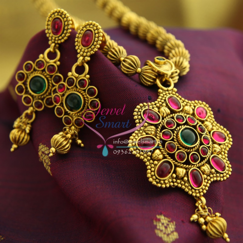 PS0808 Gold Plated Kempu Temple Stones Beaded Fashion Jewelry Pendant Earrings