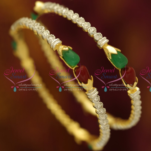 B6093B 2.8Size AD White Green Red Beads Design Bangles Gold Plated Buy Online