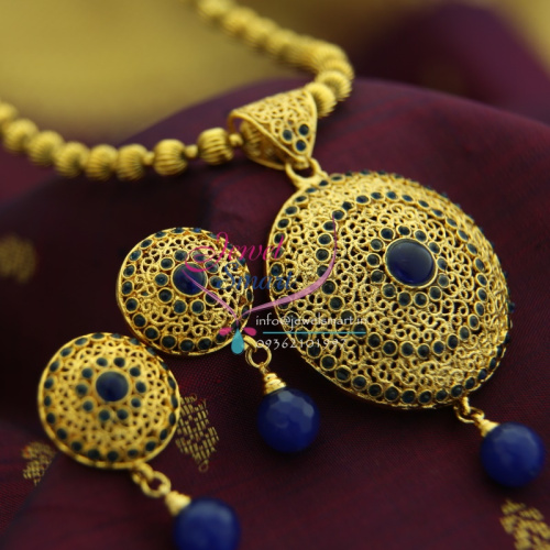 PS0055 Blue Colour Round Shape Gold Design Beads Mala Fashion Set Online Offer Price