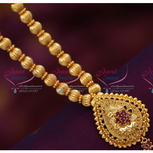 NL6346 Gold Plated Beads Mala Pearshape Ruby Pendant Fancy Jewellery Online