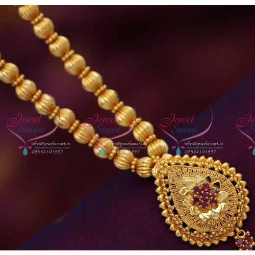 NL6346 Gold Plated Beads Mala Pearshape Ruby Pendant Fancy Jewellery Online