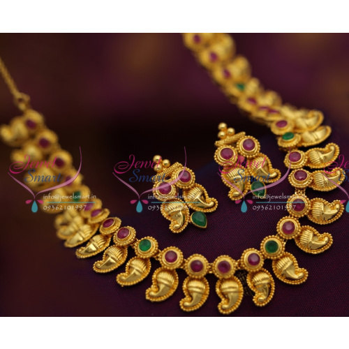 NL1556 Exclusive One Gram Gold Plated Jewelry Ruby Emerald Traditional Indian Mango Design Jewellery Offer Price