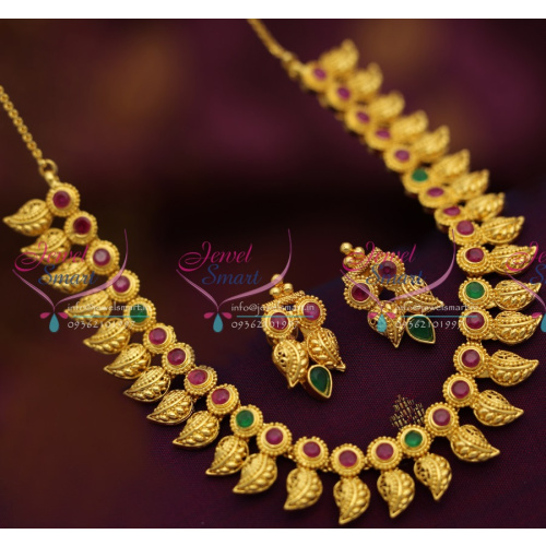 NL1557 Exclusive One Gram Gold Plated Jewellery Ruby Emerald Traditional Indian Mango Design Jewellery High Quality