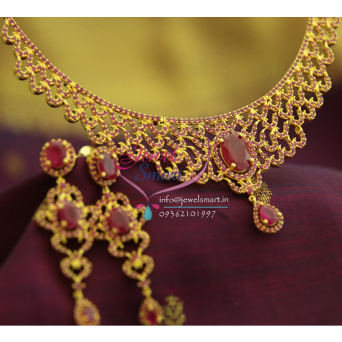 NL1350 Transparent Pink Emerald Fancy Gold Design Necklace Premium Jewelry Online