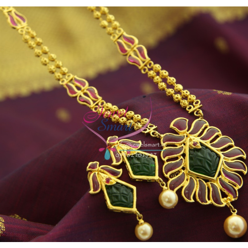 NL1562 Exclusive Gold Design One Gram Delicate Beads Model Two Strands Kempu Traditional Jewellery Necklace Set