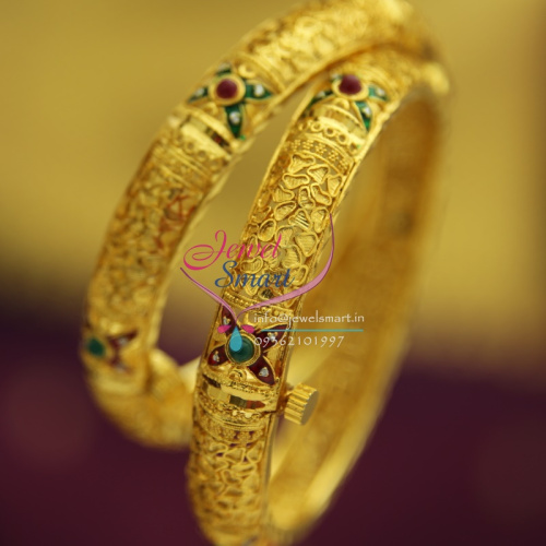 B1607 Gold Plated and Design Screw Open Meenakari Bangles Delicate Finish Online Offer