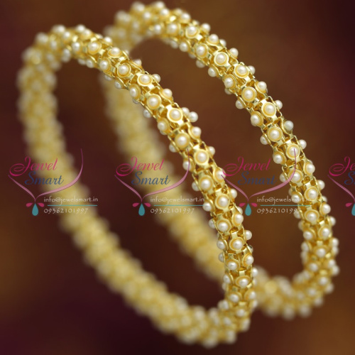 B1611 Low Cost Delicate Pearl Hollow Bangles Antique Gold Plated Buy Online