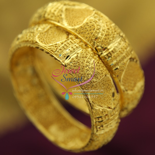 B1616 Gold Plated Delicate Broad Heart Design Bangles Party Wear