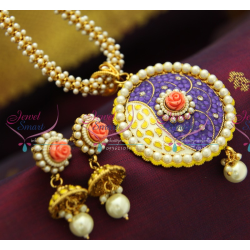 P4034 Antique Pearl Chain Colour Flower Stones Pendant Latest Fancy Matching Jewelry