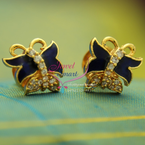 E1637 Jewelsmart Special Offer Mini American Diamond Butterfly Design Blue Meenakari Earrings Special Offer Price