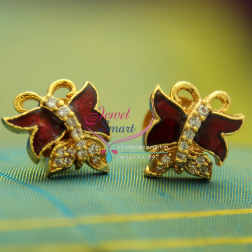 E1638 Jewelsmart Special Offer Mini American Diamond Maroon Butterfly Design Meenakari Earrings Special Offer Price