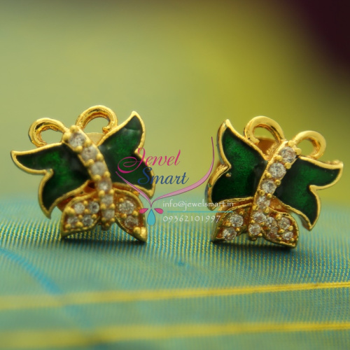 E1639 Jewelsmart Special Offer Mini American Diamond Green Butterfly Design Meenakari Earrings Special Offer Price