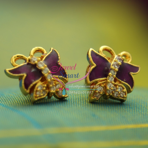 E1640 Jewelsmart Special Offer Mini American Diamond Purple Meenakari Butterfly Design Earrings Special Offer Price