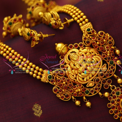 NL1682 South Indian Traditional Beads Haram Temple Laxmi God Pendant Kemp Long Necklace