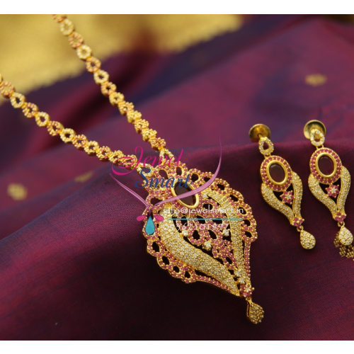 NL1683 South Indian Traditional CZ Ruby Long Haram Wedding Fashion Jewellery