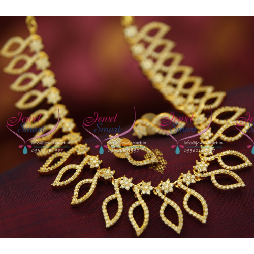 NL5201 White AD Floral Leaf Fancy Design CZ Gold Plated Jewellery Set Buy Online