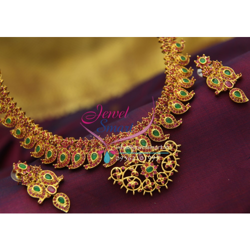 NL1688 Exclusive Gold Design Ruby Emerald Mango Shape Necklace Fancy Imitation Online