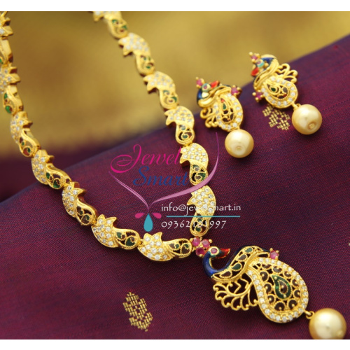 NL1689 Ruby Enamel White CZ Peacock Gold Design Imitation Jewellery Buy Online