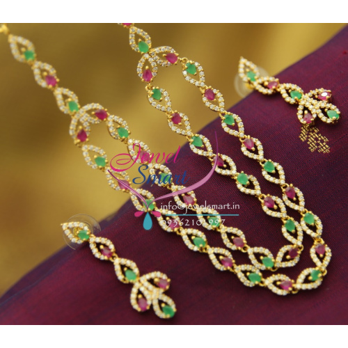 NL1693 Delicate Ruby Emerald White Two Strands CZ Party Wear Gold Plated Imitation Necklace Online
