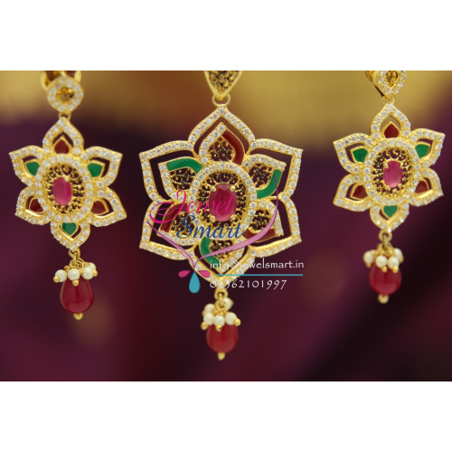 PS1695 AD Stones Meenakari Ruby Fancy Jewellery Pendant Set Gold Finish Buy Online