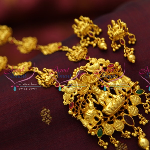 NL1739 Gold Design One Gram Temple Laxmi God Haram Pendant Real Look Traditional Indian Jewellery Set Online